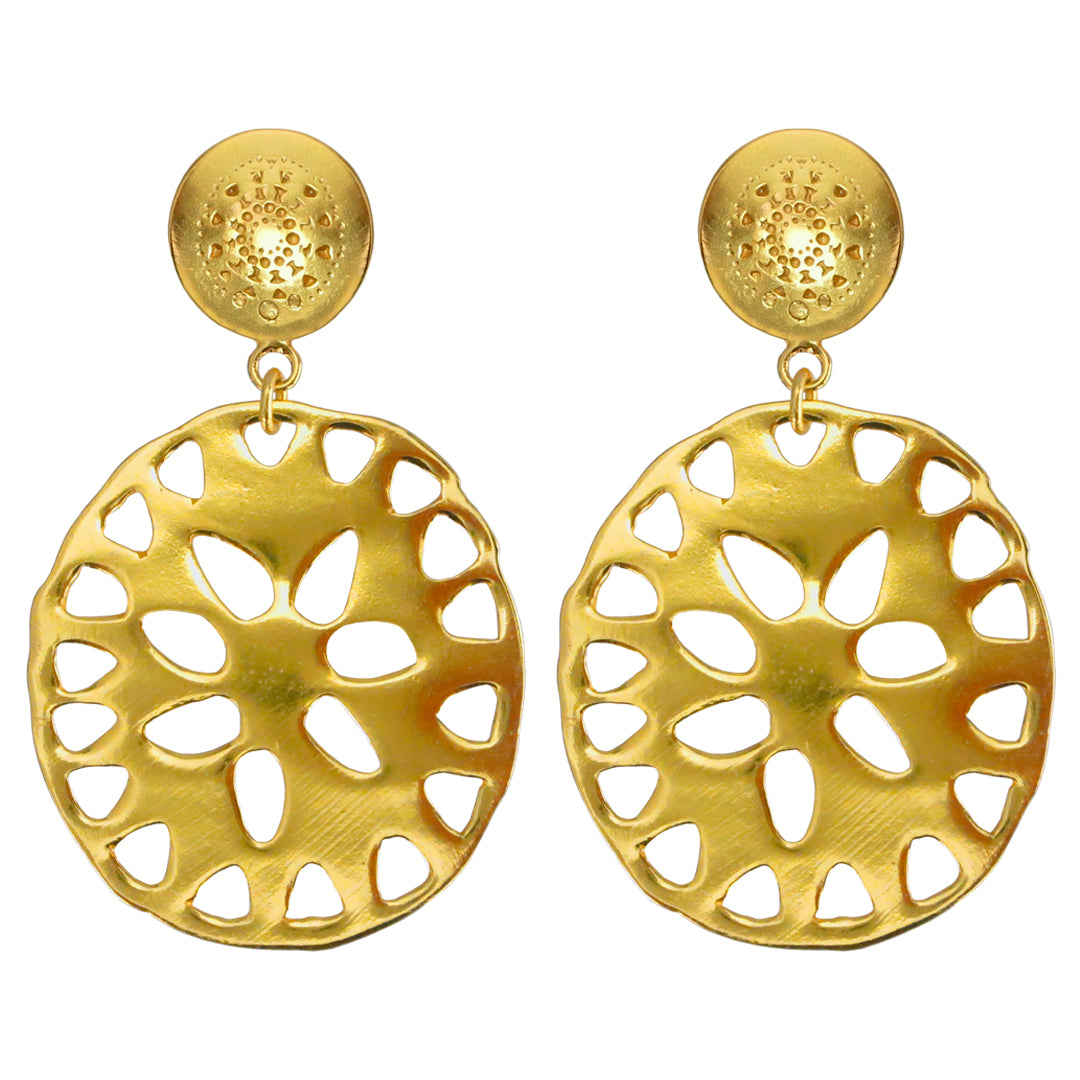 Precolumbian Jewelry Double Carved Coin Dangle Earrings