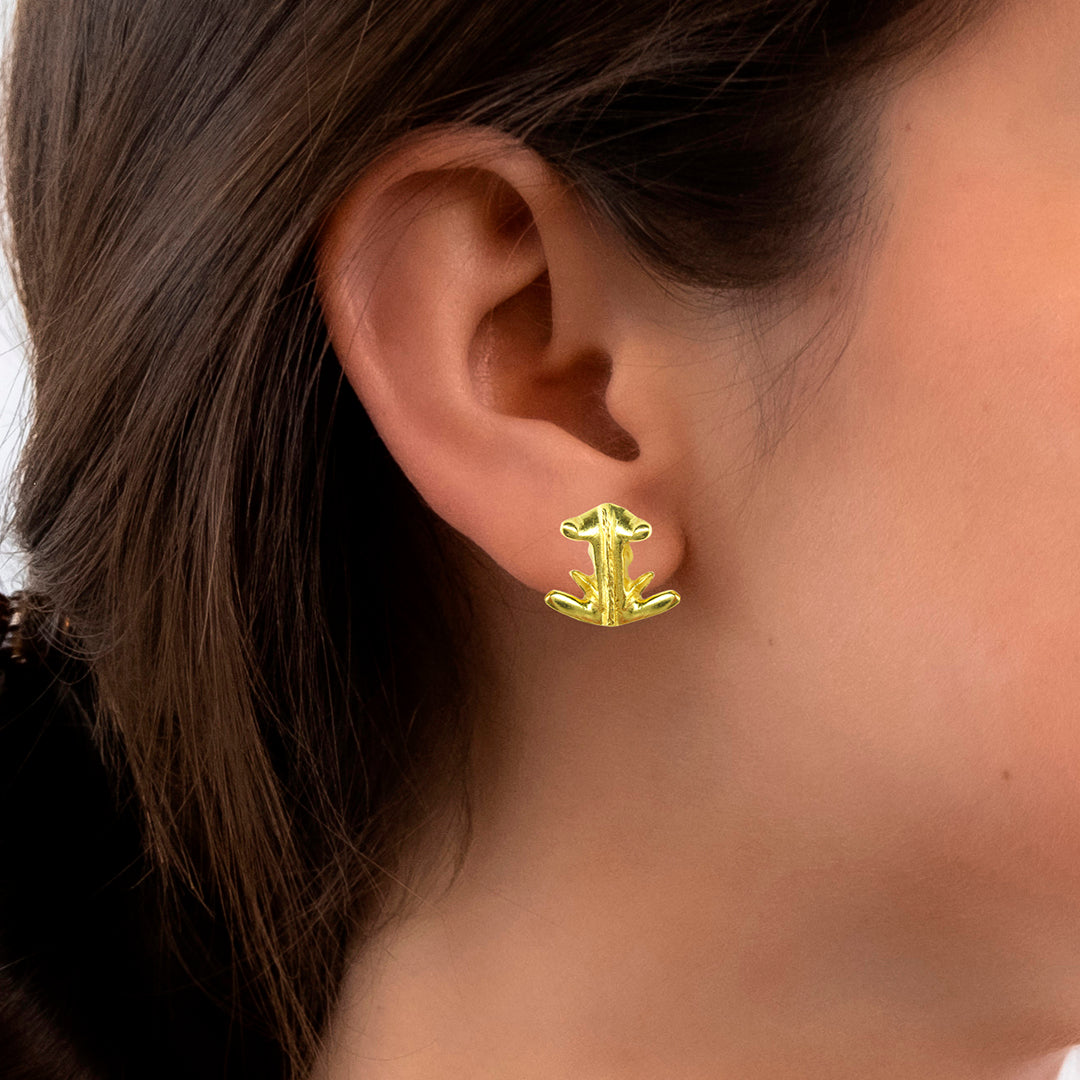 Gold Frog with Braids Earrings