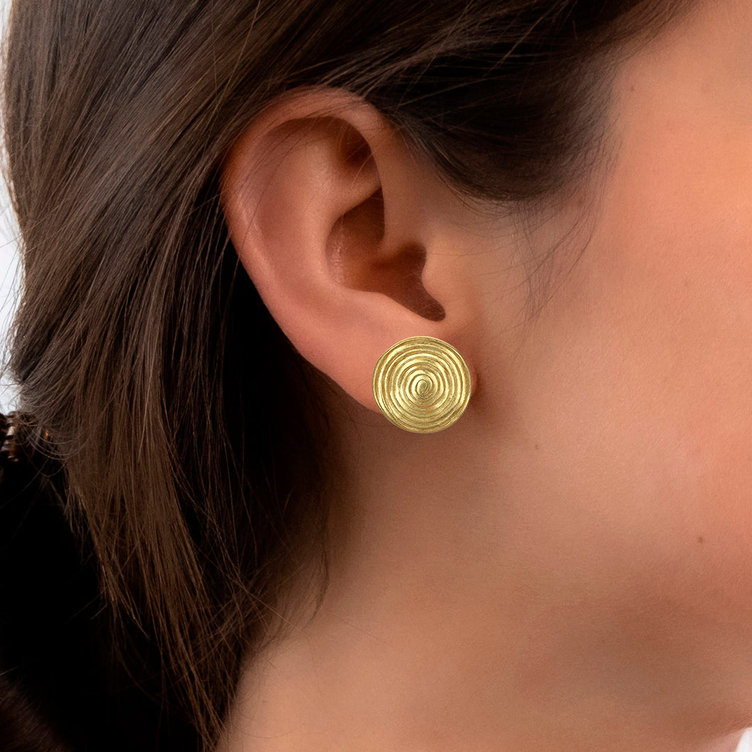 Gold Round Button Stud Earrings