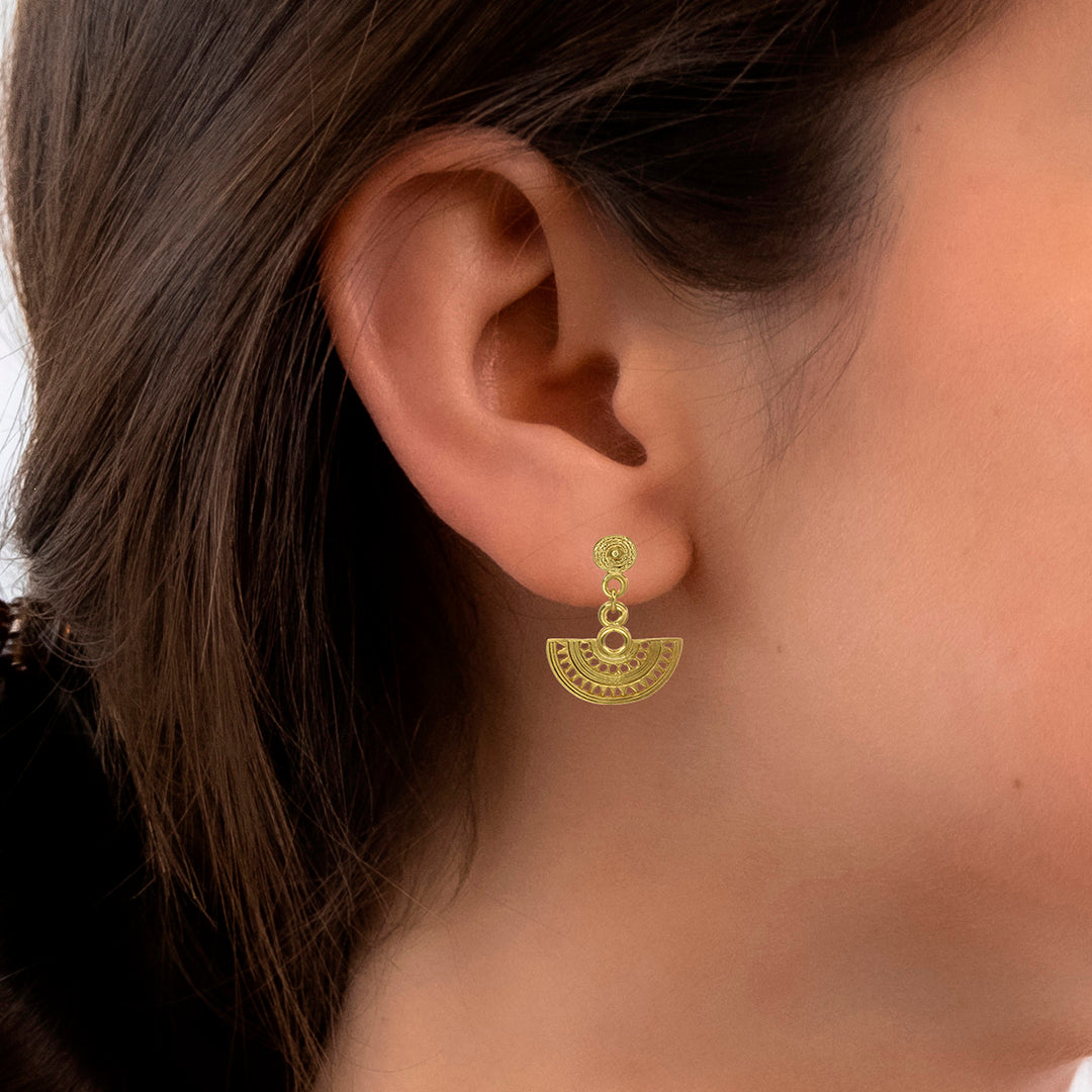 Fan with Circles Drop Earrings