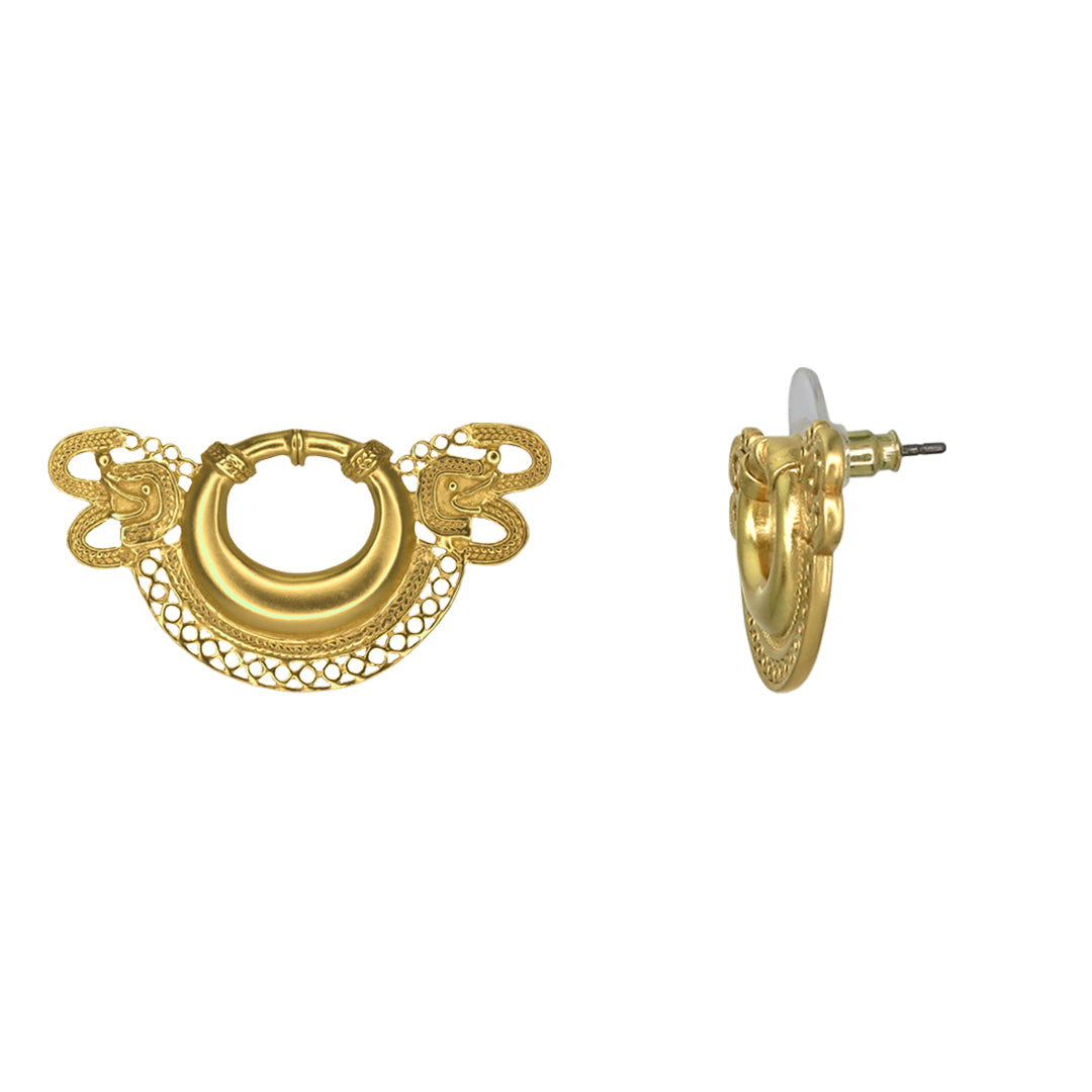 Crescent with Animal Heads Drop Earrings