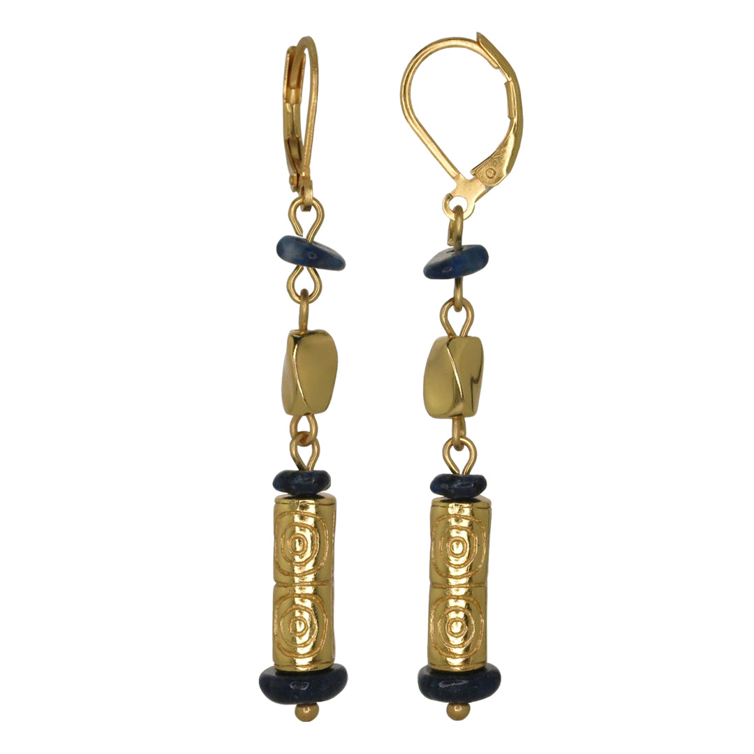 Lapis-Lazuli and Golden Beads Dangle Earrings