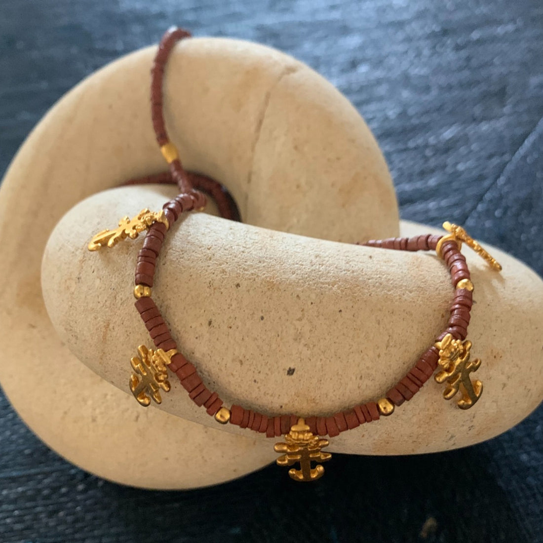 Jaguar Charms and Brown Ceramics 18" Necklace