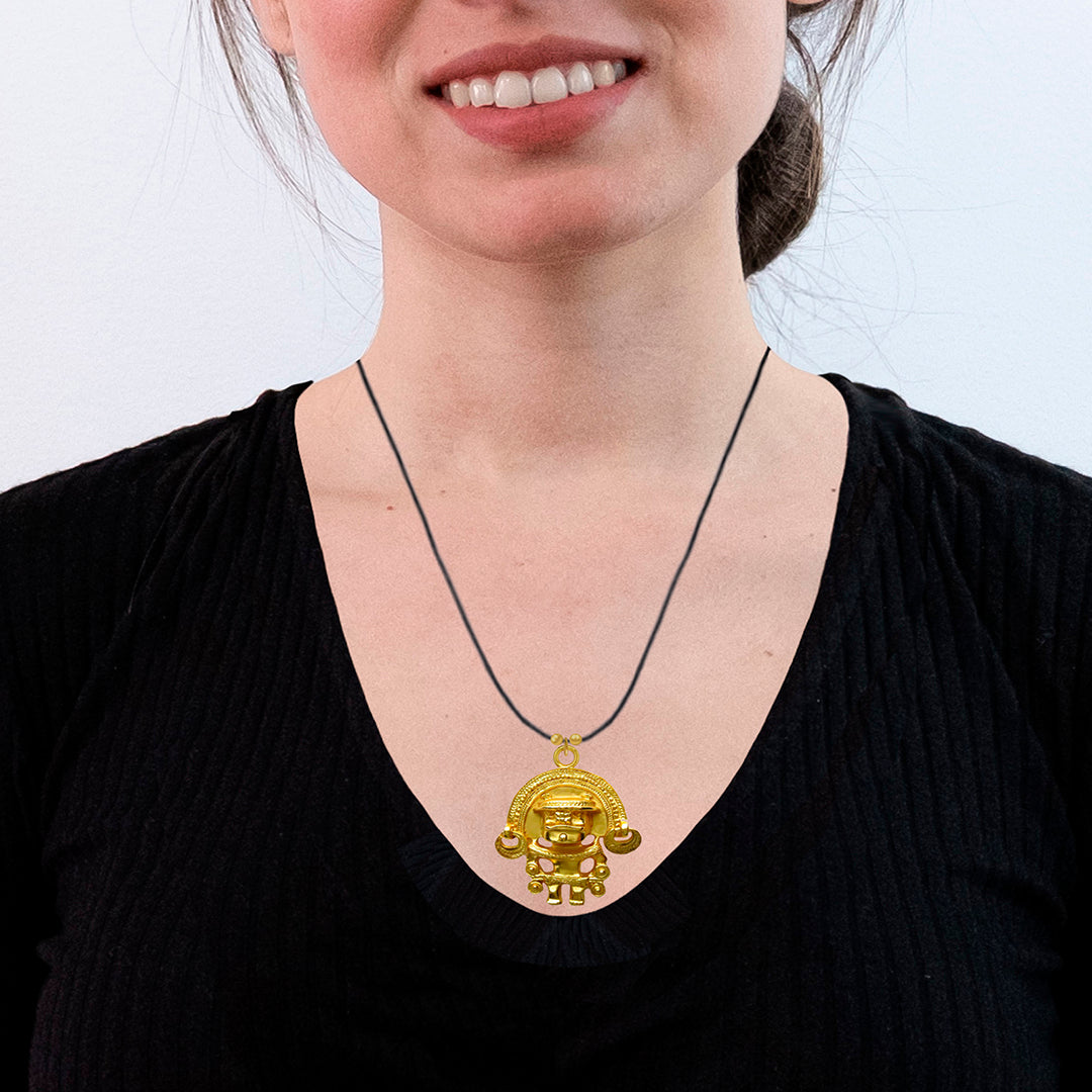 Anthropomorphic Figure with Diadem 24k GP 1.7" Pendant Necklace