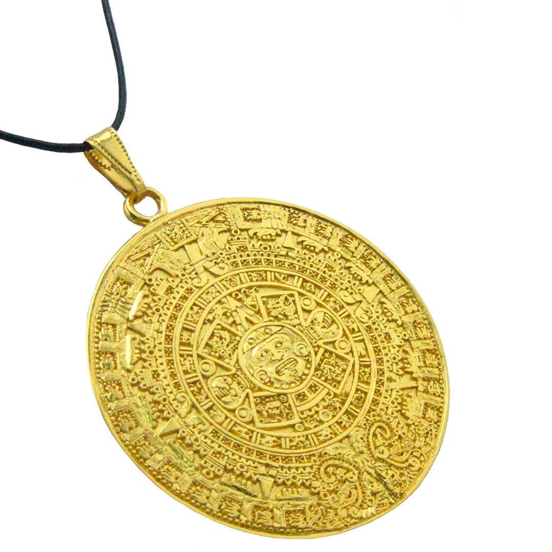 Aztec Calendar 24k GP Pendant Necklace Multiple Sizes