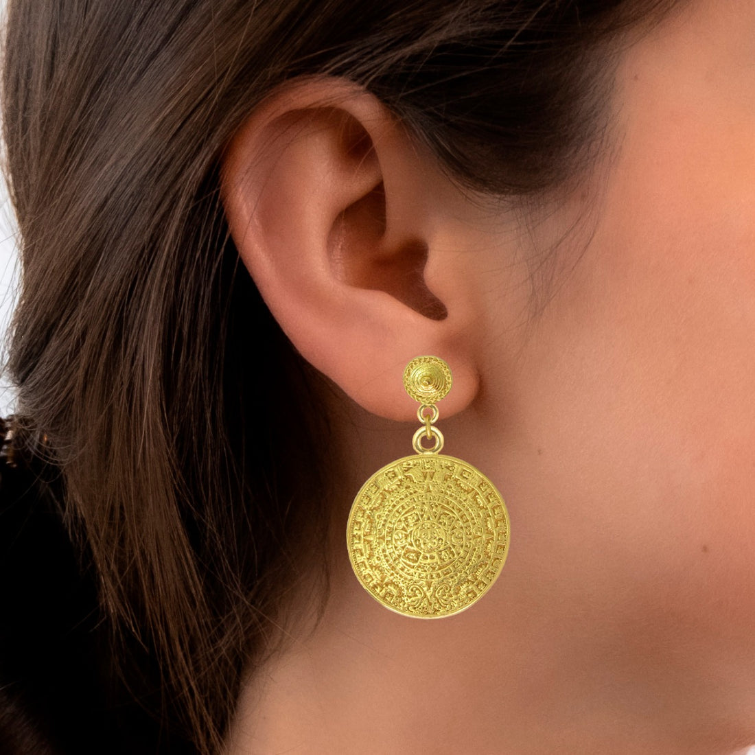 Aztec Calendar 1.6" Dangle Earrings
