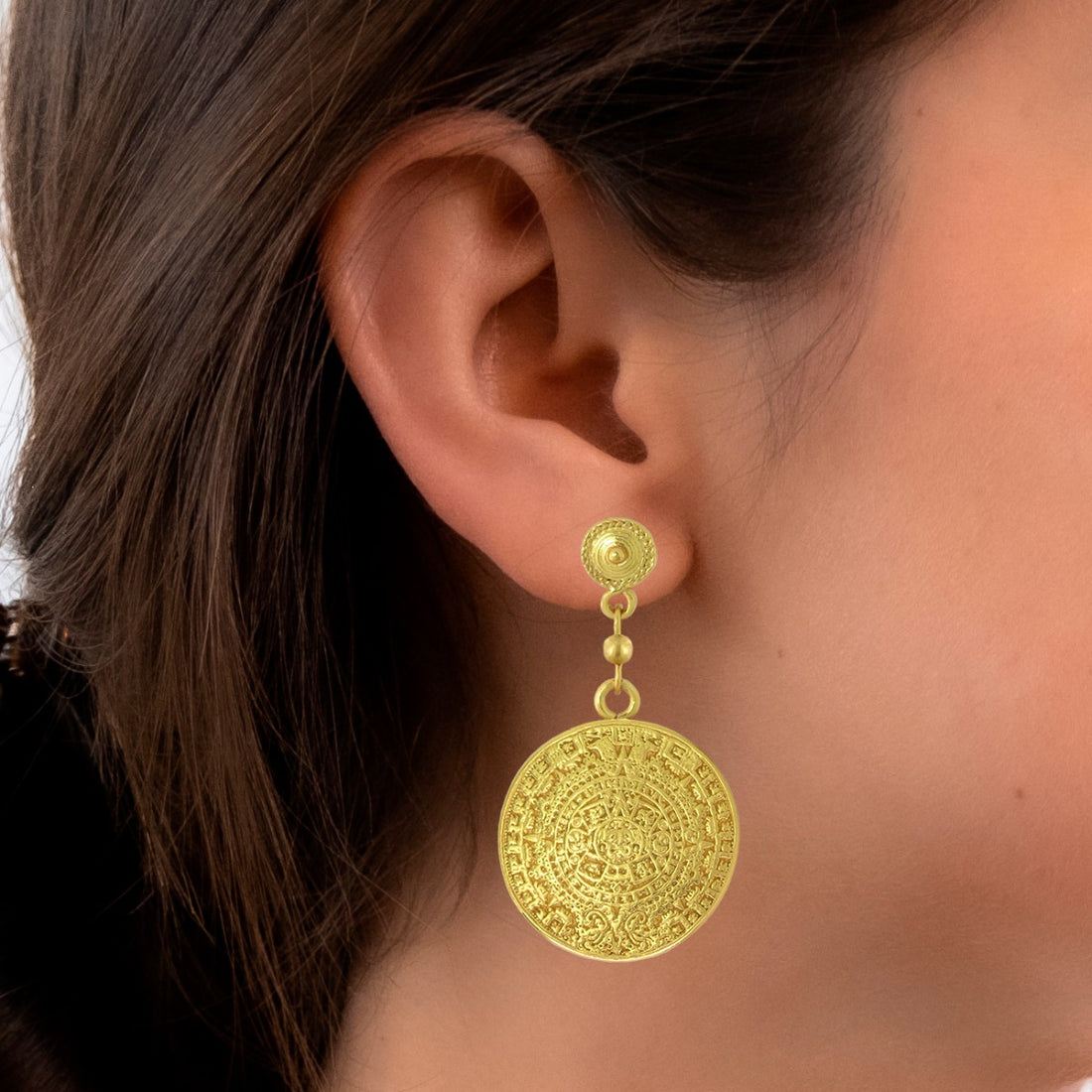 Aztec Calendar 1.9" Dangle Earrings