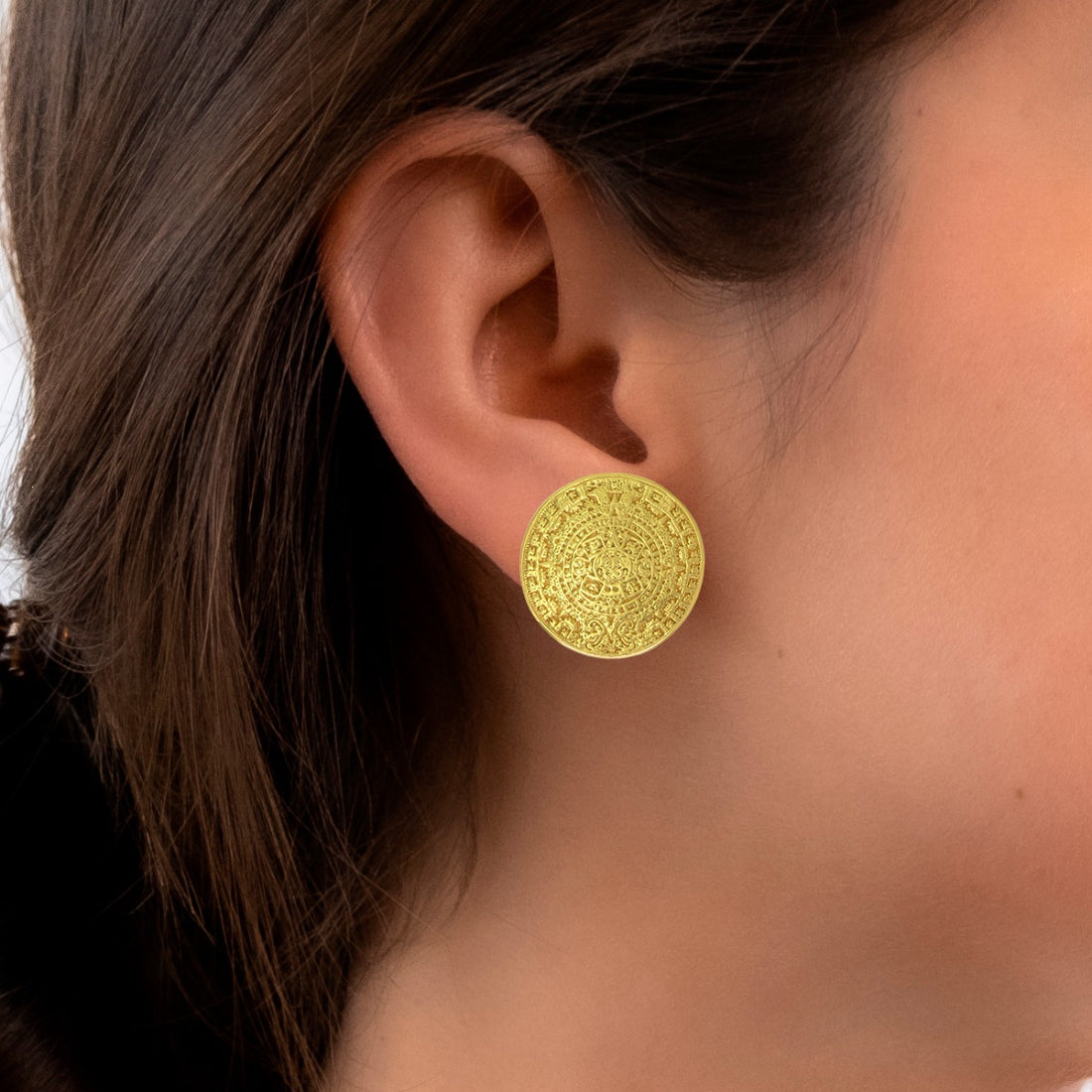 Aztec Calendar 1" Stud Earrings