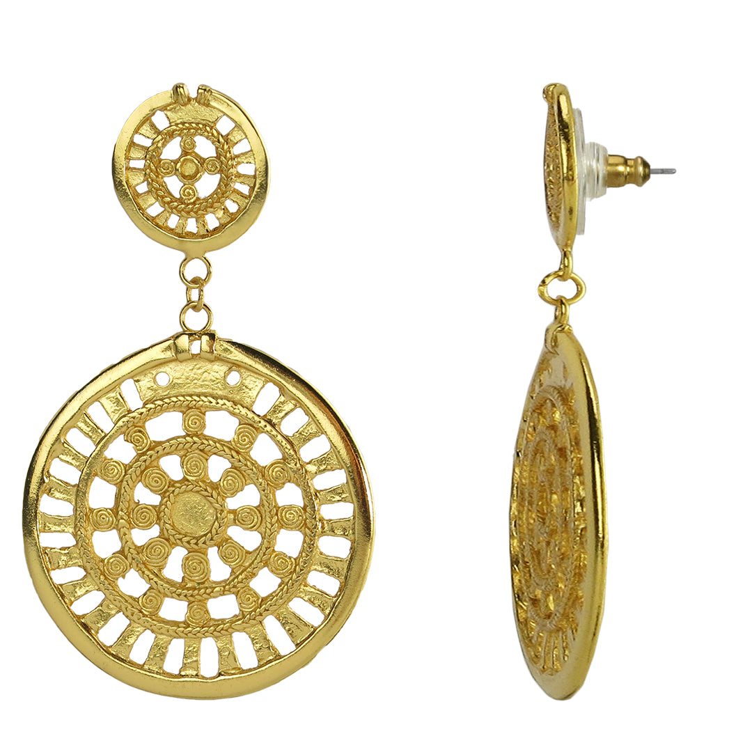 Extralarge Gold Circle Disk Earrings
