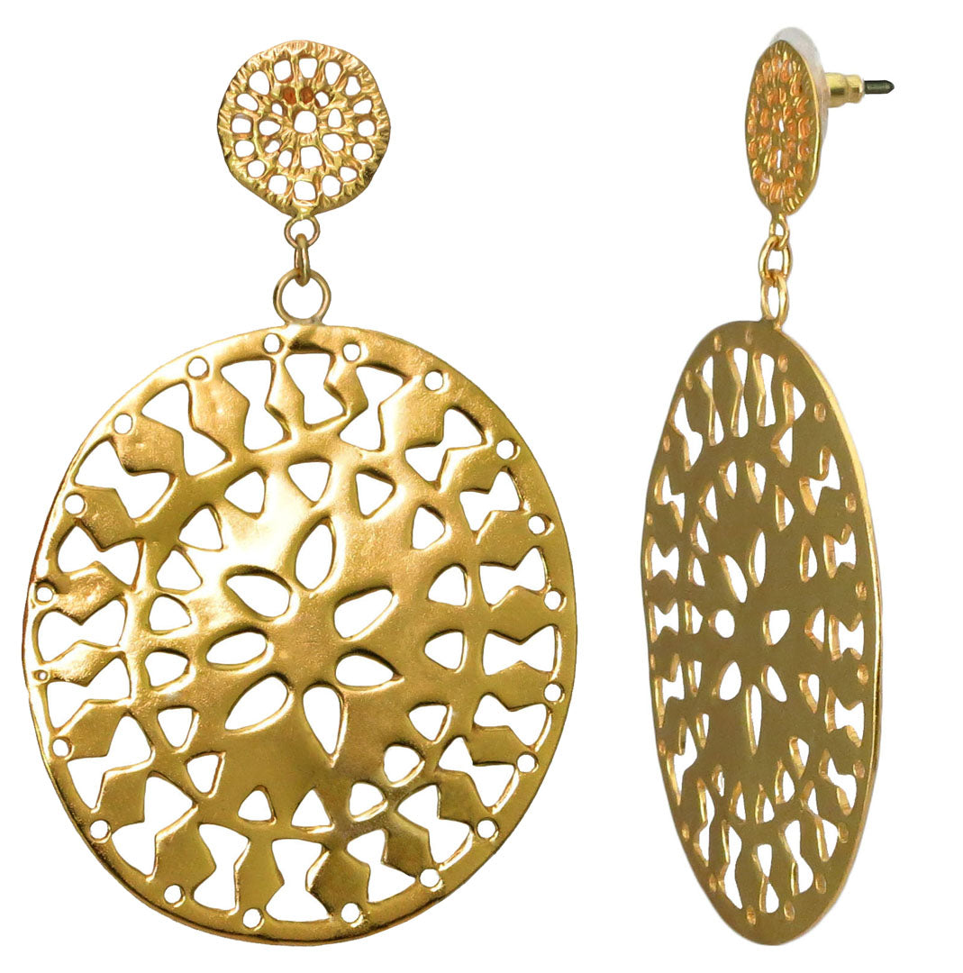 Extralarge Gold Disk Dangle Earrings