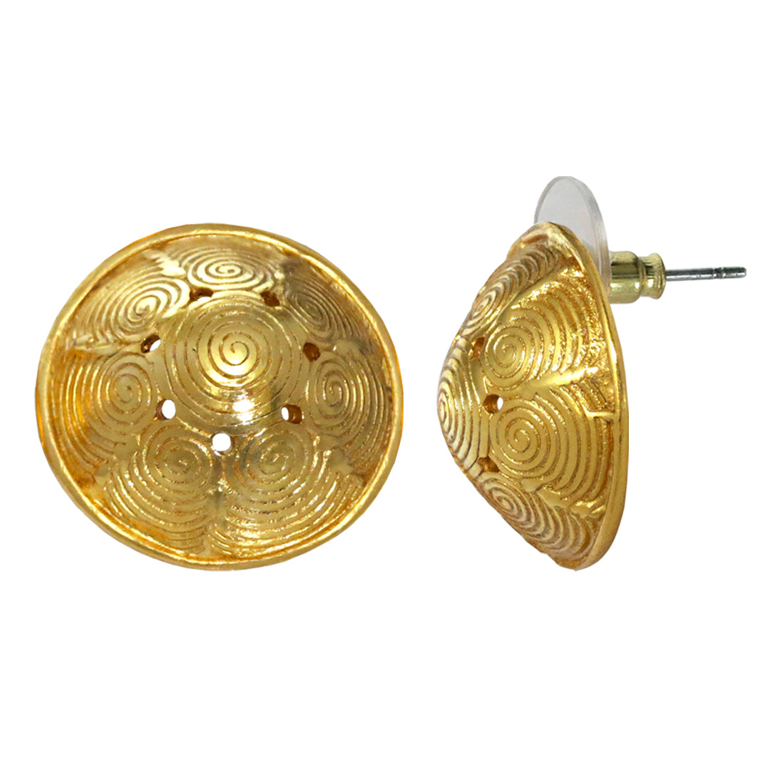 Gold Round Dome Drop Earrings