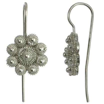 Handmade Filigree Flower .950 Silver Dangle Earrings
