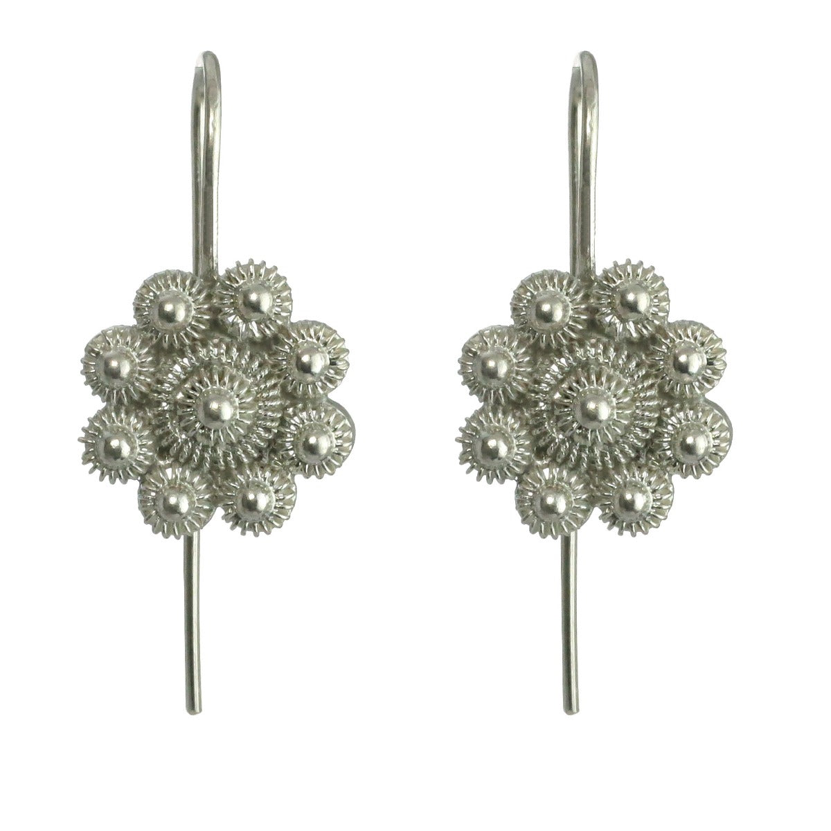 Handmade Filigree Flower .950 Silver Dangle Earrings