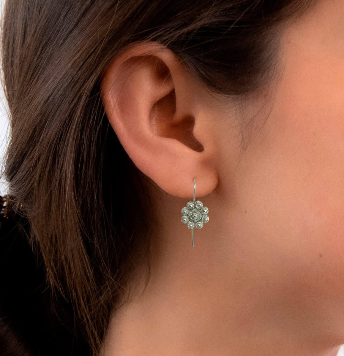 Handmade Filigree Flower .950 Silver Dangle Earrings