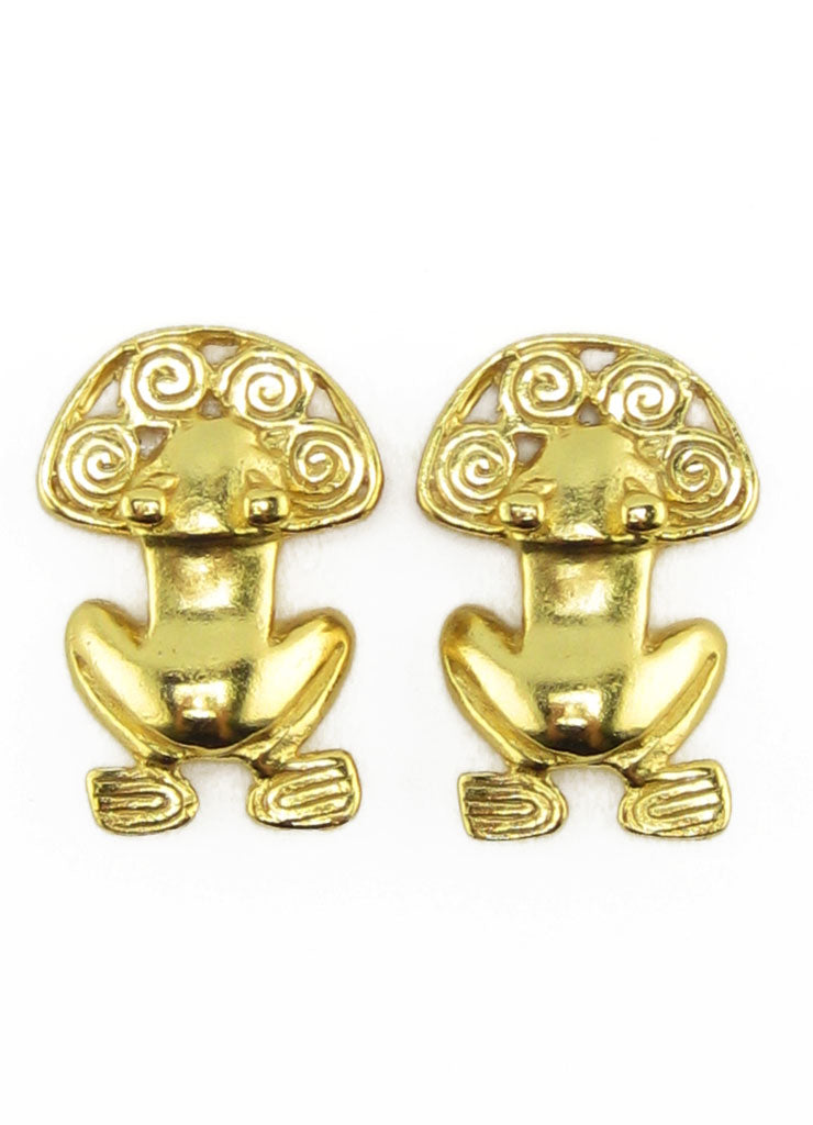Pre-Columbian Frog with Spirals Stud Post Back Earrings