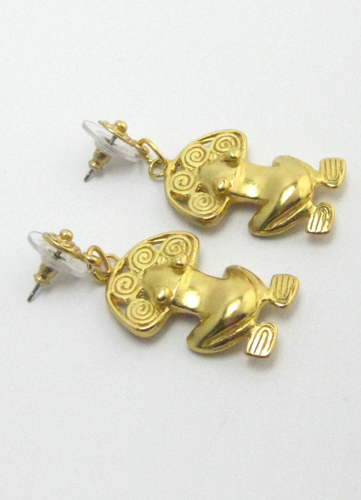 Pre-Columbian Tairona Frog with Spirals Dangle Post-Back Earrings