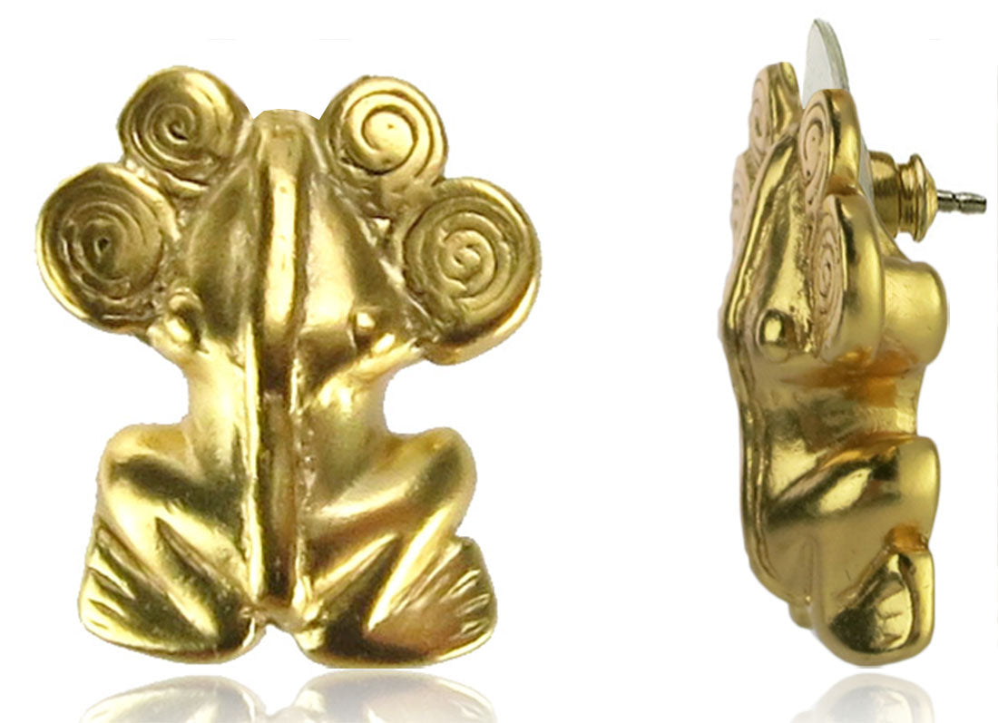 Pre-Columbian Frog with Spirals Diadem Drop Earrings