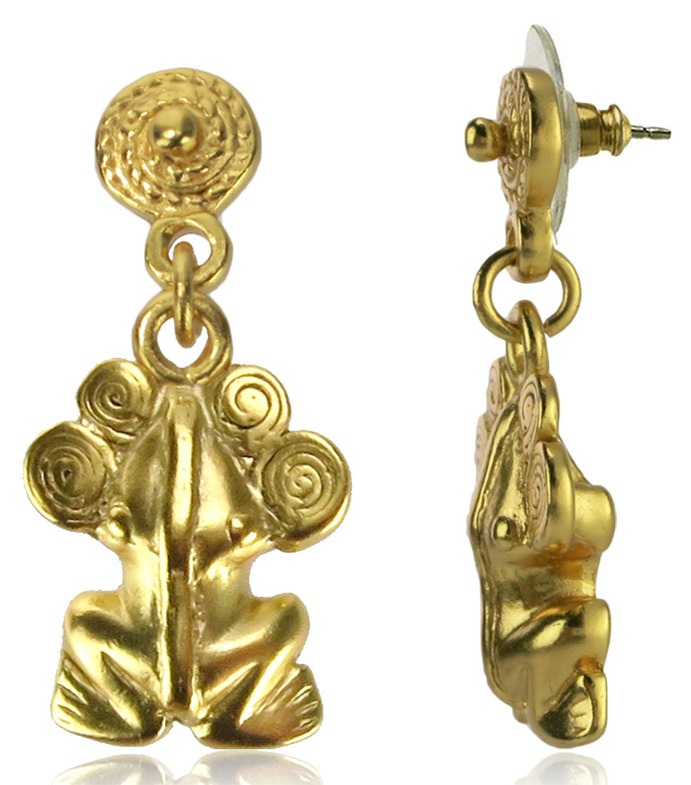 Pre-columbian Frog with Spirals Diadem Dangle Earrings