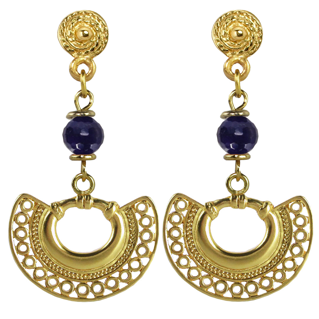 Embossed Tairona Nose Ring with Amethyst Dangle Earrings 