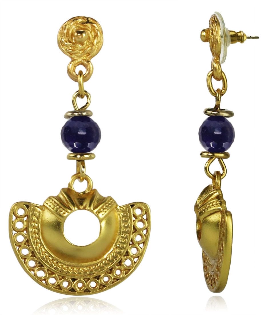 Golden Crescent with Circles Dangle Earrings