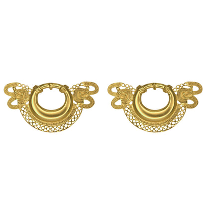 Tairona Embossed Ornament with two Animal Heads Drop Earrings 