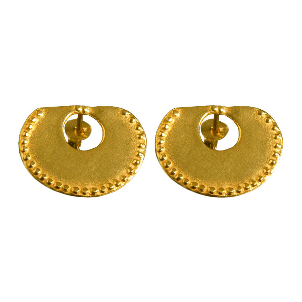 Hammered Crescent Drop Earrings 24k Yellow Gold Plated 950 Silver