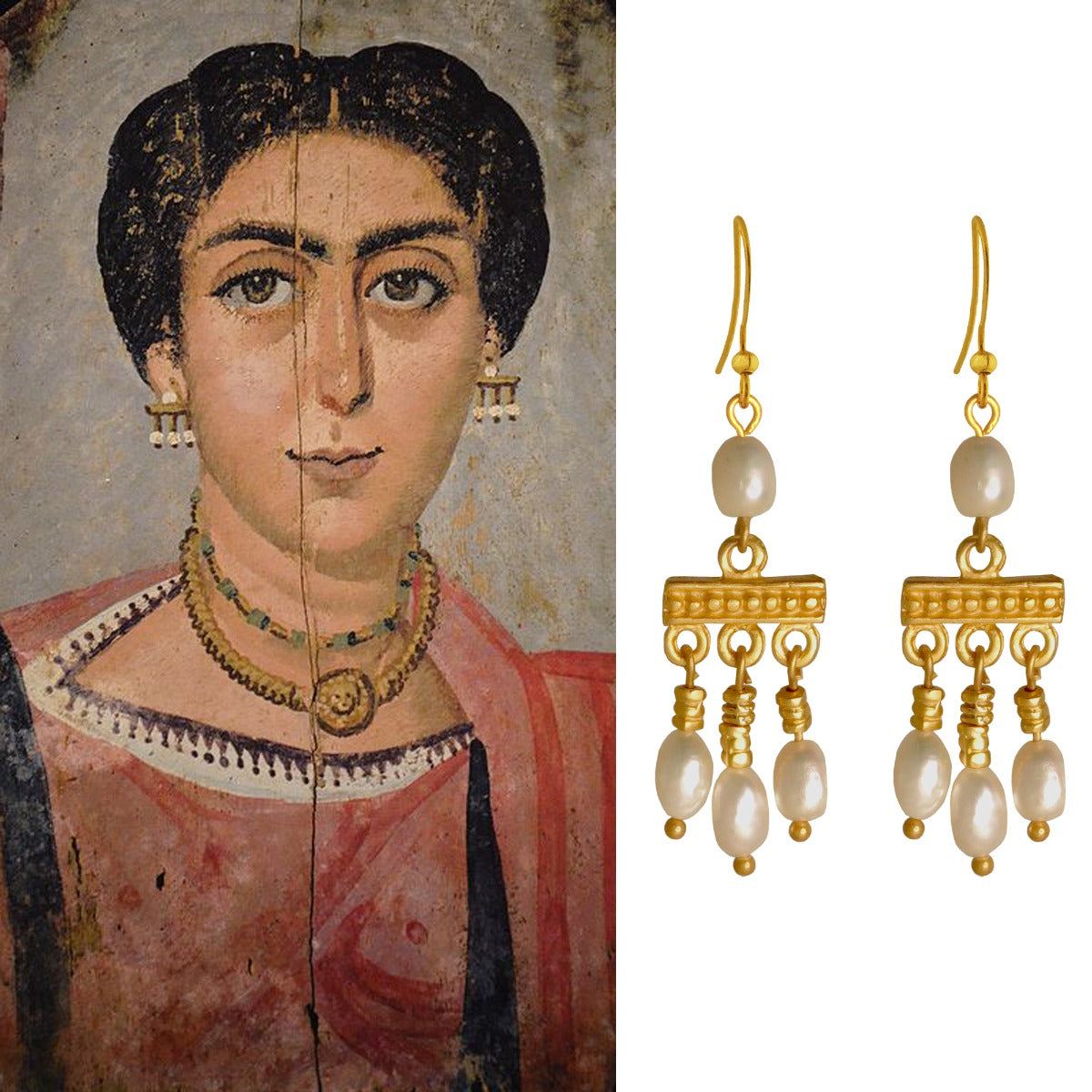 Ancient Roman Crotalia Freshwater Pearl Dangle Earrings