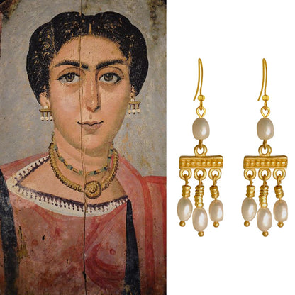 Ancient Roman Crotalia Freshwater Pearl Dangle Earrings