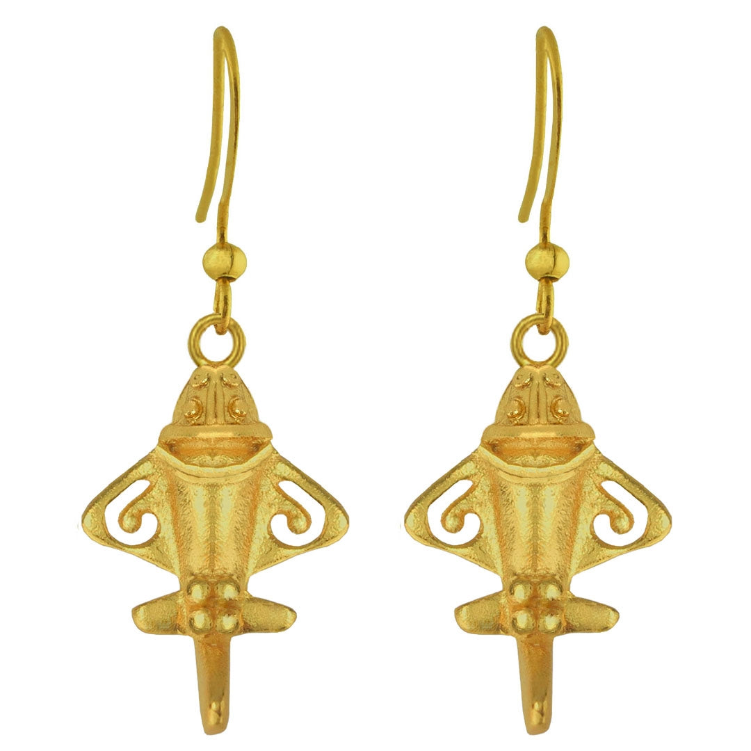 Pre-Columbian Ancient Aliens Aircraft/Golden Jet /Gold Flyer Dangle Earrings by CROSS THE PUDDLE