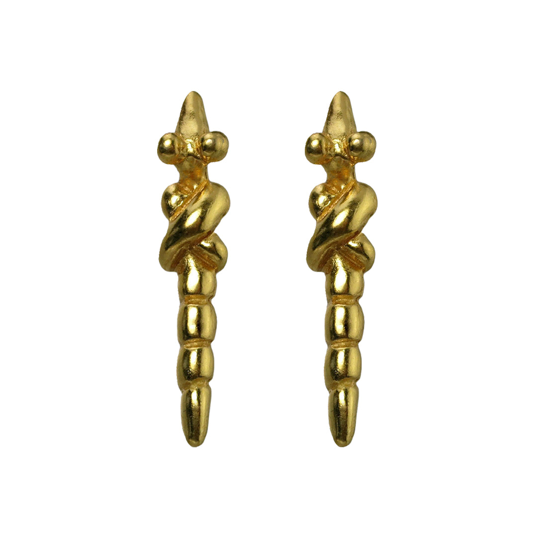 Pre-Columbian Braided Zoomorphic Figure Drop Earrings