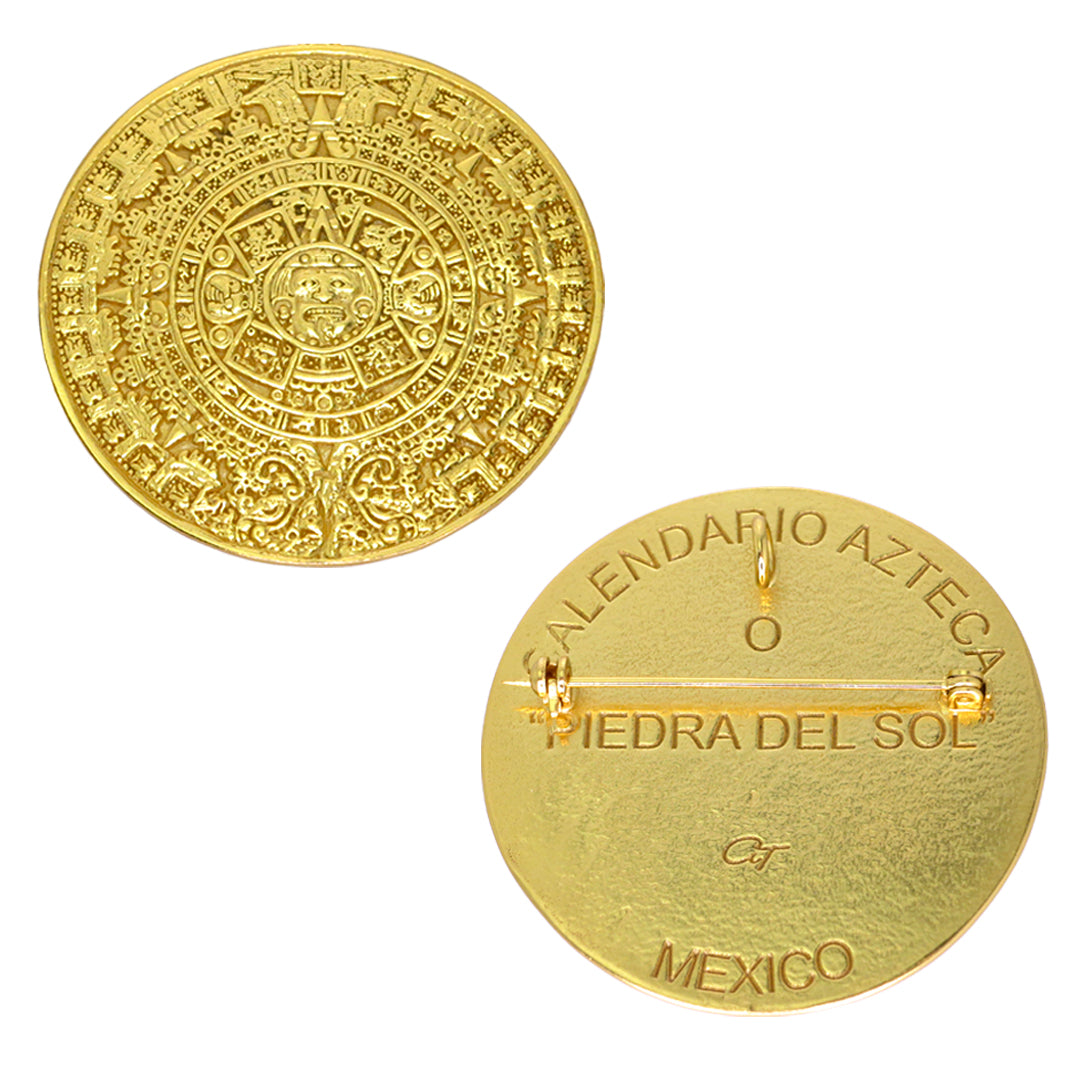 Aztec Calendar 24k GP 2&quot; Pin &amp; Pendant