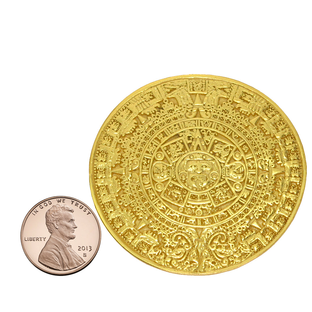 Aztec Calendar 24k GP 2&quot; Pin &amp; Pendant