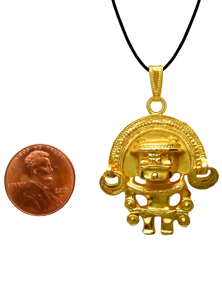 Anthropomorphic Figure with Diadem 24k GP 1.7&quot; Pendant Necklace