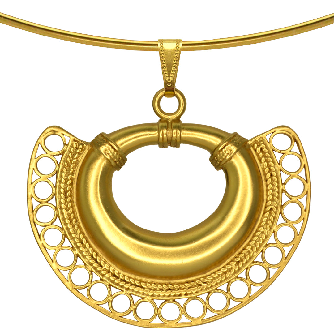 Tairona Crescent 24k GP 1.5" Pendant Omega Necklace