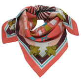 Golden Jet and Nazca Lines Coral Twill Silk Scarf by Across The Puddle