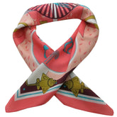 Golden Jet and Nazca Lines Coral Twill Silk Scarf by Across The Puddle